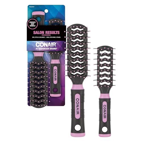 Conair Salon Results Vent Hairbrush Set - Detangling Hair brush - suitable for men and women - features Travel + Full-size - Pink/Black - color: Blush Pink, size: 2 Count