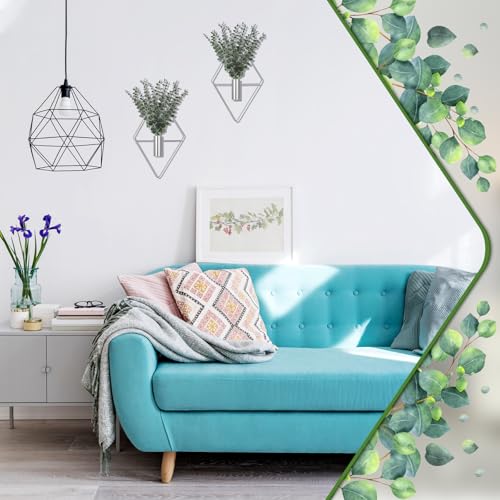 Jexine 4 Pcs Hanging Planters with Artificial Eucalyptus, Chrome Silver Wall Decor Metal Hanging Vase Indoor Plants Holder Modern Geometric Bathroom Decor for Living Room Home Office - color: Chrome Sliver, size: Eucalyptus