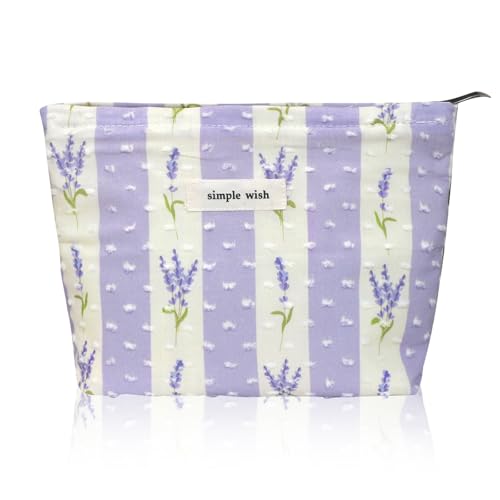 Wudygirl Floral Makeup Bag Travel Cosmetic Bag for Women Small Makeup Pouch with Zipper Cosmetic Pouch Handbag Aesthetic 8.3" x 5.9"(Purple Bellflower) - color: Purple Bellflower