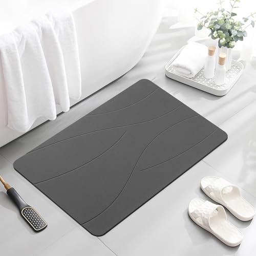 32"x20" Stone Bath Mat, Diatomaceous Earth Shower Mat, Non-Slip Bathroom Floor Mat, Natural, Easy to Clean (Dark Grey)
