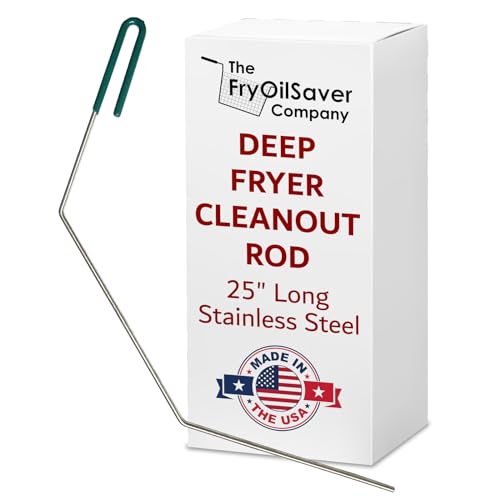 25" Deep Fryer Cleanout Rod – Angled Shaped & Declogger Goofer Commercial Kitchen Tool - Drain Unclogger & Cleaner - Rust Resistant Deep Fryer Cleaner - Made in USA by FryOilSaver Co. B52C - style: Rod