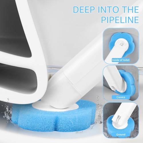Wall Mount Toilet Bowl Cleaner Kit with Lengthened Handle Auto Lid Opening Toilet Brush Cleaning Kit 360 Degree Cleaning Toilet Brush Pad Kit for Bathroom (White)