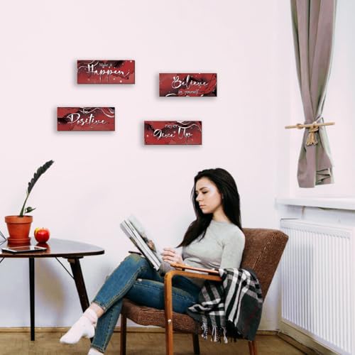 4 Piece Red And Silver Bathroom Decor Motivational Silver Wall Art Abstract Women’s Office Decor Inspirational Wooden Signs Red Bathroom Accessories for Home Bedroom Office 10X4 Inch - color: Red