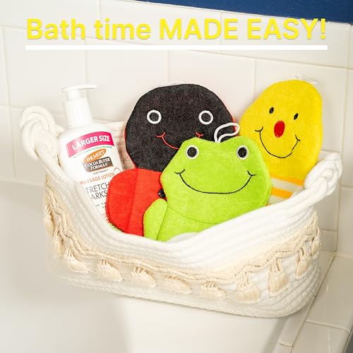Made Easy Kit Hand Puppet Bath Wash Mitt Towel with Animal Designs with Loofahs for Fun Interactive Bathing Time (Red Green Yellow (No Loofah)) - color: Red Green Yellow (No Loofah)