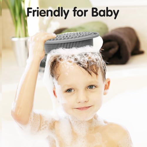 3 Pack Silicone Body Scrubber, Soft Silicone Loofah Silicone Body Brush Exfoliating Body Scrubber, Bath Shower Scrubber for Body, 2 in 1 Bath and Shampoo Wash Brush for Skin Exfoliation Men Women - size: With Handle Black+Blue+Gray