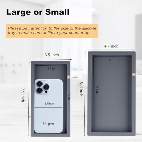 Silicone Bathroom Vanity Tray Dish Soap Holder Sink Organizer, Grey | Small, Thickened Silicone, Easy to Clean, Waterproof, Non-Slip, for Countertop, Kitchen, Bedroom, Dresser - color: Gray, size: 7.9" x 4.0"
