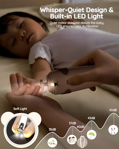 Lilian&Gema Baby Healthcare and Grooming Kit, 28-in-1 Rechargeable Nail Trimmer Electric Set, Dual Auto Light Baby Nail Care Kit, Portable Newborn Nursery Health Care Set for Infant Toddlers Boy Girl - color: Brown