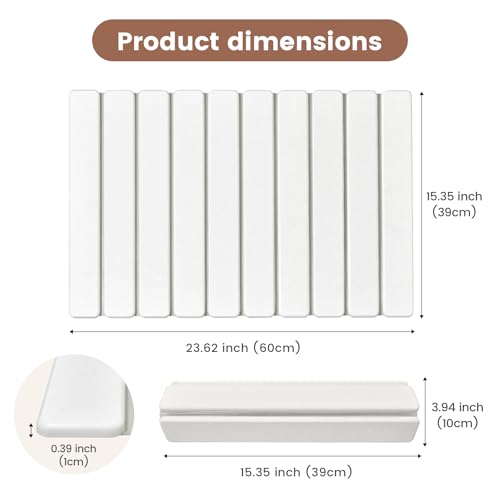 Super Anti-Slip Strong Absorbent Diatomite Pad, Stone Bath Mat 23.6 x 15.5 inches Quick-Dry Pad, Foldable and Easy to Store Bathroom Stone Bath Mat, Suitable for Bathroom, Easy to Clean - color: White