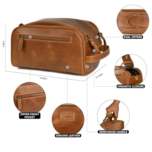 LEATHER VILLAGE Genuine Leather Toiletry Travel Bag With Waterproof Lining - Sun Tan | King-Size Handcrafted Vintage Dopp Kit Bag, Shaving & Bathroom Organizer, Gift for Men & Women - color: Suntan
