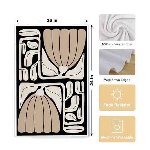 Abstract Boho Neutral Taupe and Beige Floral Kitchen Towels Set of 2, Retro 70s Groovy Floral Hand Towels for Bathroom, Modern Minimalist Botanical Dish Tea Towels for Kitchen Decor, 16x24 Inch - color: Boho Neutral Taupe