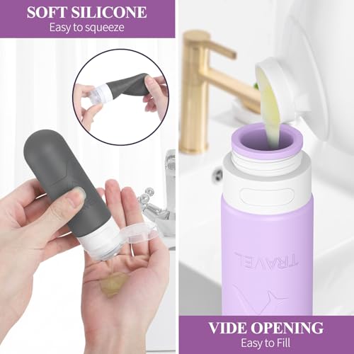 ME.FAN Travel Bottles for Toiletries, 18 Pack TSA Approved Travel Size Containers Set, Silicone Squeezable Portable Split Bottle, Travel Accessories for Conditioner, Shampoo, Lotion - Morandi - color: Morandi