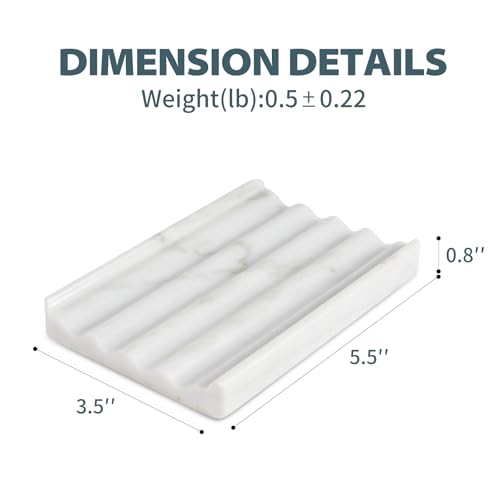 Soap Holder, Marble Soap Dish for Shower, Bar Soap Holder with Water Ripple Design, Easy Cleaning Soap Saver for Kitchen Sink，Bathroom, Executive Italian Natural Stone Soap Tray(Bianco Carrara) - color: Bianco Carrara