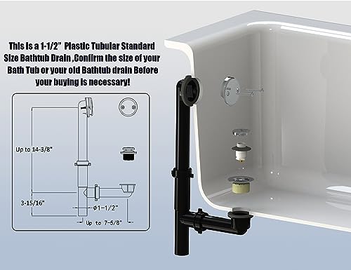 Artiwell 1-1/2" Black Tubular Bath Drain Kit with Tip-Toe Bath Drain Stopper, Touch-Toe Tub Drain, Tip Toe Bathtub Drain Waste and Overflow with Plug and Bathtub Overflow Drain Cover, Chrome Plated - color: Chrome Plated