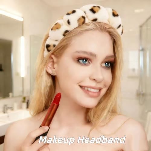 7 Pcs Spa Set, Facial Headband and Wristband Set, Skincare Accessories, College Style Girl Idea Gifts, Hair Accessories for Women and Girls（Leopard） - color: Leopard