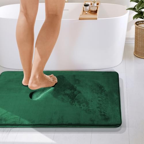 Clara Clark Bathroom Rugs, Velvet Memory Foam Bath Mat, Non-Slip Bath Rugs, Machine Wash, Dries Quickly, Ultra Soft Plush Bath Mats for Bathroom, - color: Hunter Green, style: 24 x 36