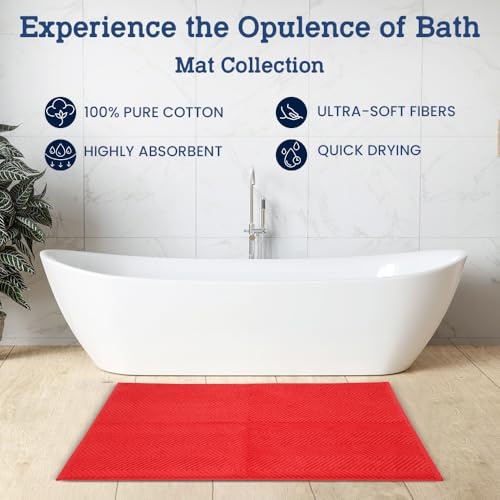 Casa Lino 100% Cotton Bath Mat Set of 2 (NOT A Rug) - 34" x 22" Bathroom Floor Towels - Machine Washable, Soft, Highly Absorbent & Quick Dry Bath Floor Towel (Red) - color: Red