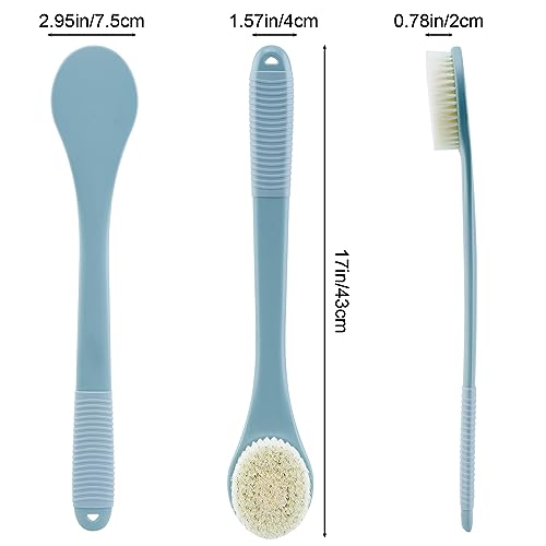 Back Scrubber for Shower, Shower Body Brush for Cleaning with Long Handle for Showering, 17 Inch Back Washer Exfoliator for Shower Men Women with Non-Slip Handle, Adhesive Hook (Blue) - size: Blue - Artificial Bristles