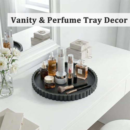 HighHerz Silicone Bathroom Countertop and Vanity Tray-10 Inch Round Silicone Bathroom Tray, Modern Bathroom Decor, Coffee Table Decor, Decorative Tray for Candle, Perfume, Plants (Black) - color: Black, size: 10.1"