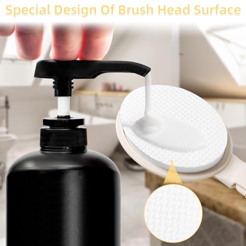 LFJ 19" Long Handle Shower Sponge Brush Set, 3 in 1 Body Brush, Bath Sponge and Lotion Applicator Improved Skin Health, Suitable for Men and Women (White Brush-1P) - size: 1P