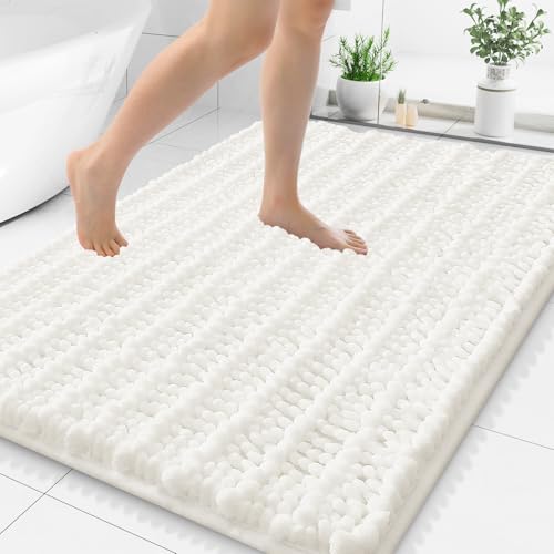 Smiry Bathroom Rugs Mat 48x32, Extra Soft Absorbent Chenille Bath Rugs, Non Slip Rubber Backing Machine Washable Quick Dry Bath Mats for Bathroom Floor, Tub, Shower, Home Decor Accessories, Ivory - color: Ivory, size: 48'' X 32''