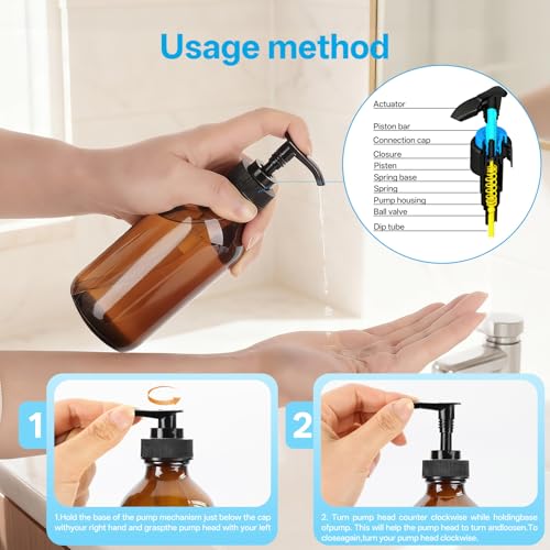 GIVAMEIHF 8oz Amber Glass Dispenser Bottles 3-Pack,Refillable Soap Dispenser with Drip-Free Pump,Brown Glass Containers for Kitchen & Bathroom - Dish Soap,Shampoo,Lotion,Conditioner & Body Wash