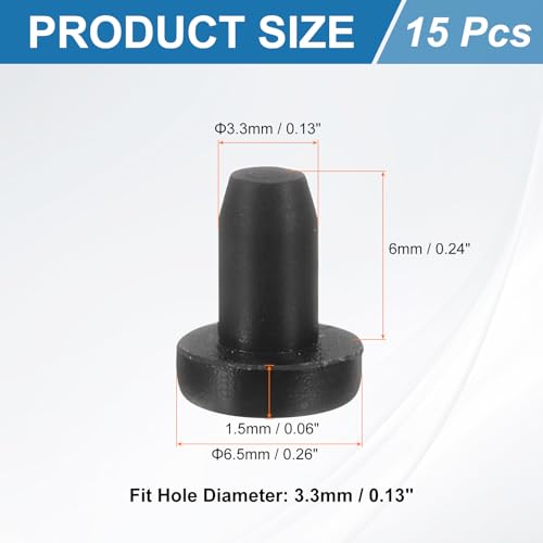 uxcell 15Pcs Silicone Hole Plug, Waterproof Solid T-Shaped Rubber Stoppers Bottle Seal Tube Pipe Plug End Cap for 3.3mm/0.13" Hole for Bathtub Bottle, 0.24" Plug Height, Black - color: Black, size: For 3.3mm/0.13" Hole, 0.24" Plug Height