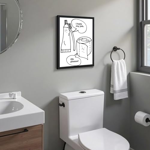 Urmoya Black and White Funny Toiletries Bathroom Wall Art, Modern Minimalistic Bathroom Sign Wall Decor with Humorous Canvas Print, Cute Art Prints Ready to Hang 12x16 Inch Wood Framed - color: Toiletries, size: 16"L x 12"W