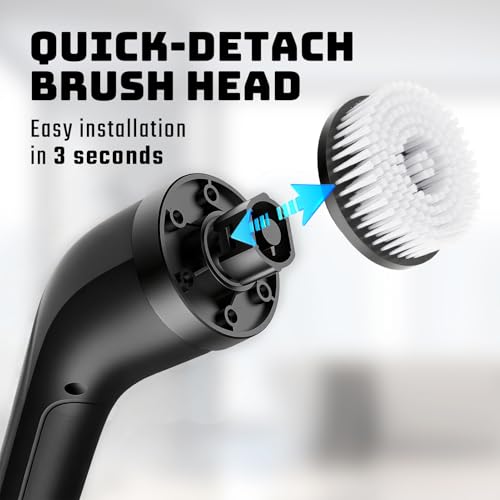 Electric Spin Cleaning Brush, Comes with 7 Reusable Brush Attachments & Adjustable Extension Handle