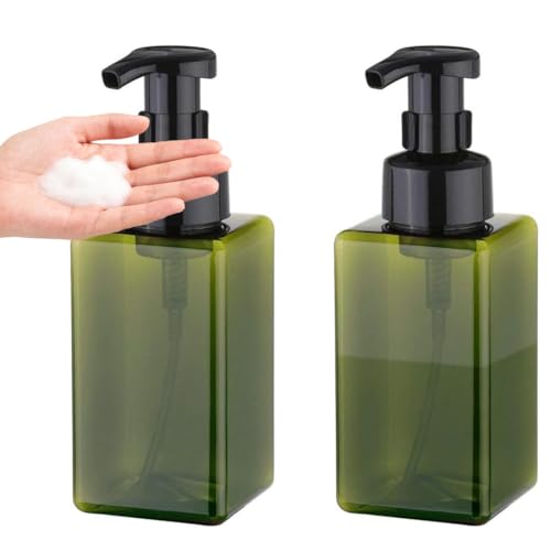 2Pcs Foaming Soap Dispenser, 450ml(16oz) Refillable Modern Square Pump Bottle for Shampoo, Body Wash, Liquid Soap, PETG Plastic Empty Soap Dispenser for Kitchen, Bathroom, Hospital (Green) - color: Green