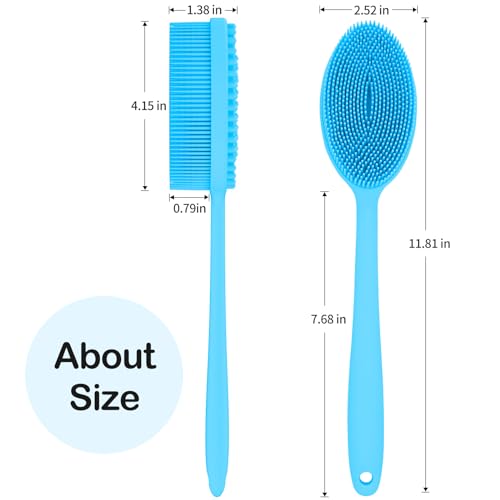 MateeyLife Silicone Body Scrubber Exfoliator with Handle, Gentle Back Scrubber, Shower Brush for Body, Bath Back Brush - color: Blue