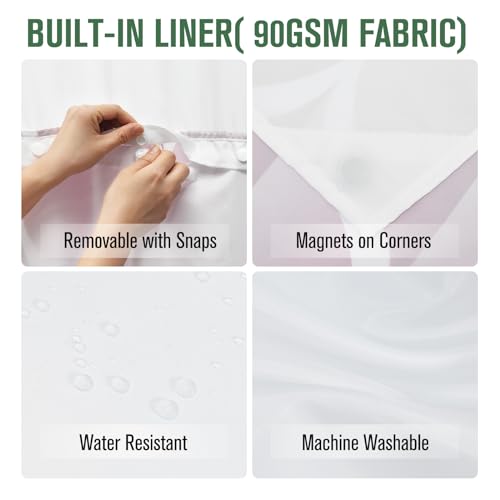 Yiatn No Hook Pale Mauve Shower Curtain with Snap in Fabric Liner Set - Hotel Style with See Through Mesh Top Window, Modern Geometric Waterdrop Design,Waterproof and Washable, 71x74 INCH - color: Pale Mauve, size: 71"W x 74"L (Pack of 1)