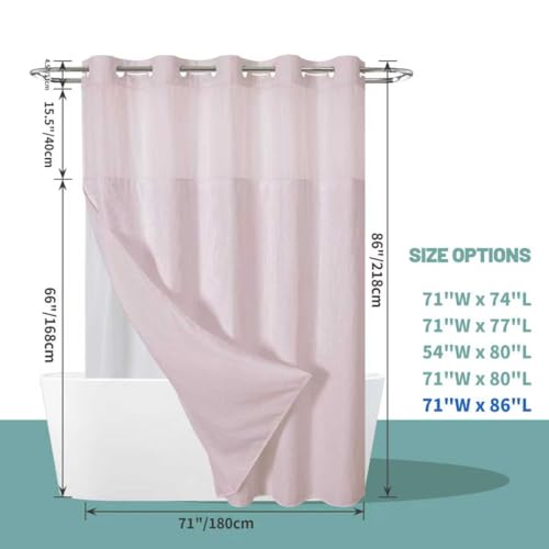 eachope BlushPink Extra Long No Hook Waffle Weave Shower Curtain with snap-in Liner Replacement, 230GSM Waterproof Fabric Hotel Shower Curtain Set for Bathroom, Through Mesh Top Window,71Wx86H - color: Blushpink, size: 71"W x 86"L (Pack of 1)