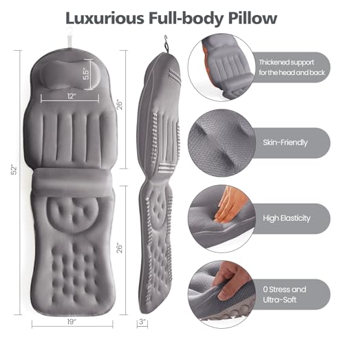 Full Body Bath Pillow for Bathtub,Thick Bathtub Cushion Soft 5D Mesh Spa Cushion,Luxury Tub Pillow with Laundry Bag for Headrest Neck and Back Support,Gift for Soaking (Gray) - color: Gray