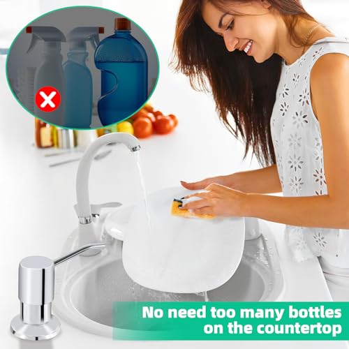 Soap Dispenser for Kitchen Sink, Built in Sink Soap Dispenser, Countertop Soap Dispenser Pump with 47" Extension Tube kit, No Need to Fill Little Bottle Again, Chrome - color: Chrome