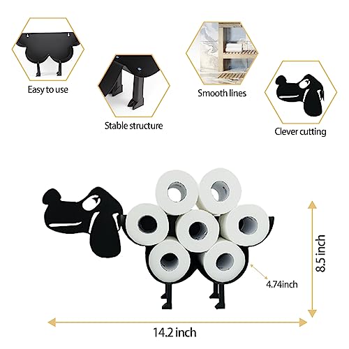 Dog Decorative Toilet Paper Holder Shelf, Cute Funny Tissue Iron Storage Stand Rack Iron Roll Paper Storage Bathroom Kitchen Accessories (Black Dog)
