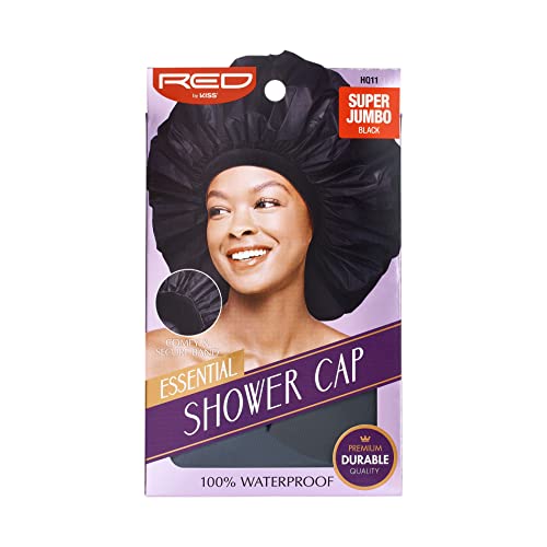 Red by Kiss Essential Super Large Waterproof Shower Cap, Reusable Caps with Elastic Band (Super Jumbo) - size: Super Jumbo (Pack of 1)