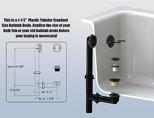 Artiwell 1-1/2" Black Tubular Bath Drain Kit with Tip-Toe Bath Drain Stopper, Touch-Toe Tub Drain, Tip Toe Bathtub Drain Waste and Overflow with Plug and Bathtub Overflow Drain Cover, Matte Black - color: Matte Black
