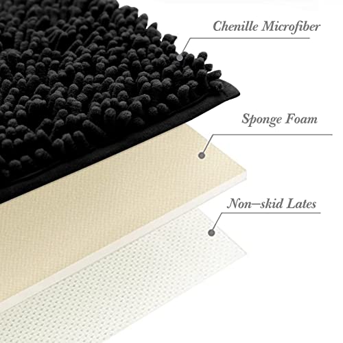 Non-Slip Bath Rug,Extra Soft Microfiber Bedroom Shag Carpet with Anti-Slip Backing,Water/Dust Absorbent Fast Dry Shower Mat,Sound Insulated Stairs Pad,Machine Washable (Black,12 x 16 Inches) - color: Black, size: 1'4" x 1' (Rectangular)