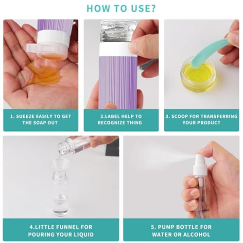 18Pack Travel Bottles for Toiletries TSA Approved Silicone Travel Containers for Toiletries, Leak Proof Refillable Liqus Shampoo And Conditioner travel Essentials toiletry Bottles (BPA Free) - color: Purple