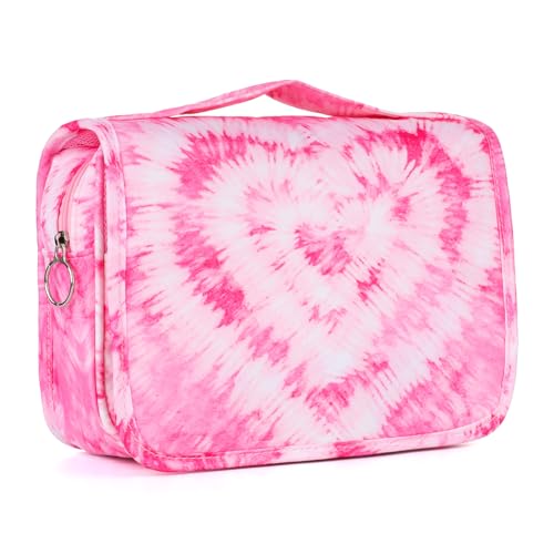 Kids Hanging Toiletry Bag for Girls, Travel Toiletry Bag for Teen Girls Cosmetic Makeup Waterproof Wash Bag Traveling Toiletries, Tie Dye Pink Heart - color: Tie-Dye Heart