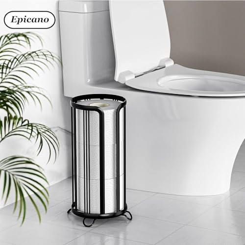 Toilet Paper Holder Stand, Black | Freestanding, Minimalistic Storage Solution, Reserve Mega Rolls - color: Black