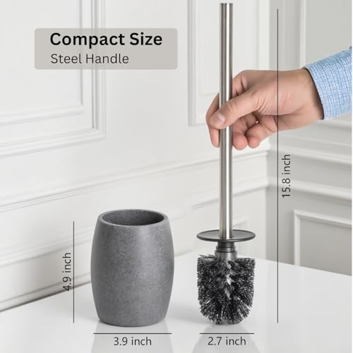 Clasin Home Toilet Bowl Brush and Holder with Stainless Steel Long Handle, Toilet Scrubber Brush with Durable Base, 360° Deep Cleaning Bristles for Bathroom, Compact Set for Small Space (Gray) - color: Gray