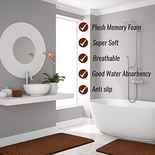 5 Piece Bathroom Rugs Set - Soft Non Slip Memory Foam Large Mats - Perfect Combination of Luxury and Comfort (Brown/Line Design, 5 Piece Set) - color: Brown/ Line Design