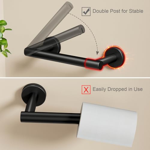 POKIM Matte Black Toilet Paper Holder, Stainless Steel Double Post Pivoting Wall Mount Holder, Fits Mega Large/Jumbo Rolls, Commercial Bathroom Tissue Dispenser for Home & Commercial Use - color: Matte Black, size: Classic