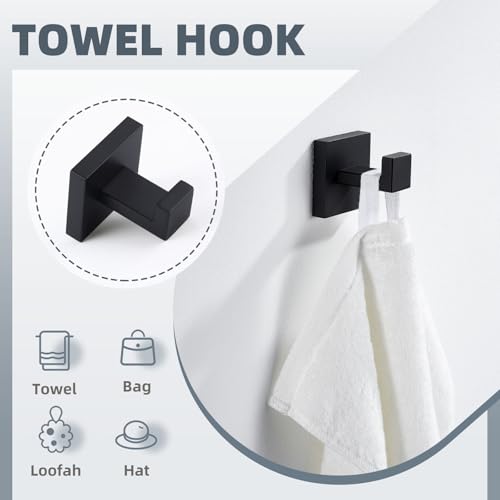 Bathroom Hardware Set Matte Black, Angle Simple Stainless Steel Bath Accessory Kit, 4 Pieces - Towel Hook, Toilet Paper Holder, Towel Holder and Towel Bar - color: Matte Black