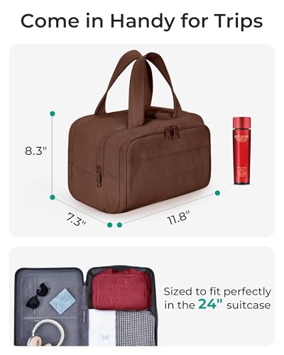 BAGSMART Travel Toiletry Bag, Puffy Toiletry Bag for Women, Wide-open toiletry bags for traveling, Large Travel Cosmetic Makeup Bag Organizer for Accessories,Toiletrie (Coffee Brown) - color: g-Coffee Brown