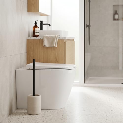 Toilet Brush and Holder Set, 2 PCS Decorative Toilet Bowl Brush and Holder Set Bathroom Aceessories Toilet Scrubber Brush Set with Heavy-Weight Resin Base with Long Handle (Beige) - color: Beige