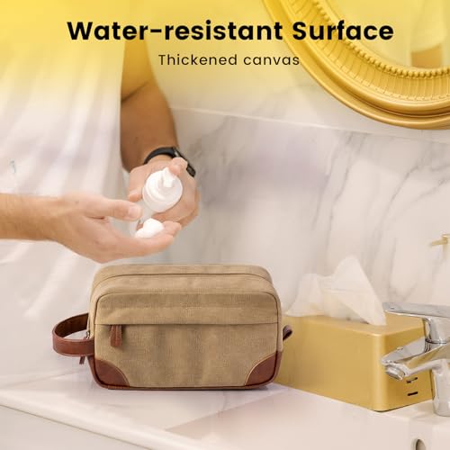 Vorspack Travel Toiletry Bag - Hanging Toiletry Bag for Men Water Resistant Canvas Shaving Bag with Large Capacity for Travel - Brown (Pack of 2) - color: Brown, size: Medium (Pack of 2)