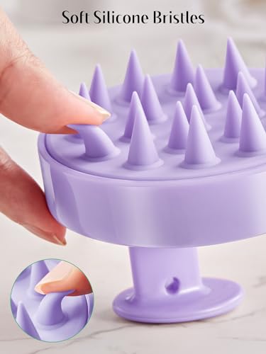HEETA Scalp Massager Hair Growth 2-Pack, Soft Silicone Scalp Scrubber Shampoo Brush for Exfoliation Dandruff Removal Head Massage Stress Relax, Wet & Dry Use for Women Men Thick Thin Curly Hair Care - color: Purple & Grass Green