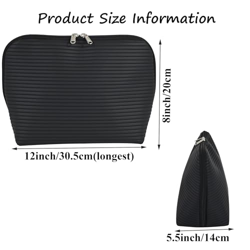 Travel Makeup Bag for Women, Waterproof Stand Up Cosmetic Bag with Brush Holders, Organizer Bag with Compartments, Fold-Down Design for Skincare, Toiletries & Essentials (Black, Large) - color: Black, size: Large